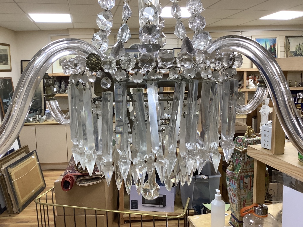 A large cut glass lustre drop chandelier